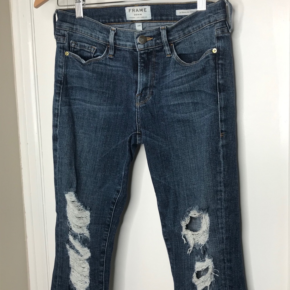 FRAME Denim Le Skinny De Jeanne Shredded Raw Size 28 - Picture 2 of 11